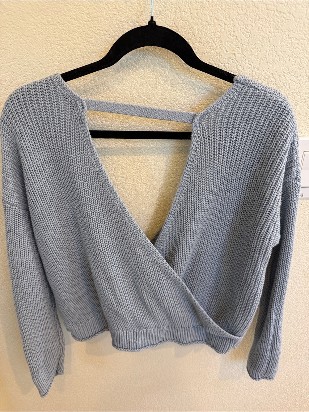 moon & madison Pale Blue  Wrap V-Neck Knit Sweater - Picture 2 of 4